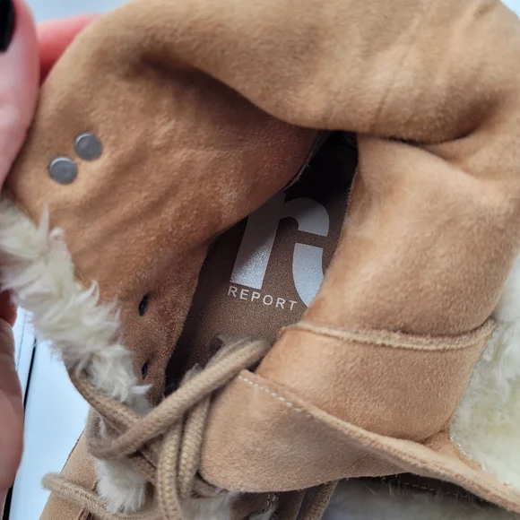 Y2K Report Icon Womens Lace-UpTan Suede Boots Faux Fur Size 8 - Picture 12 of 15